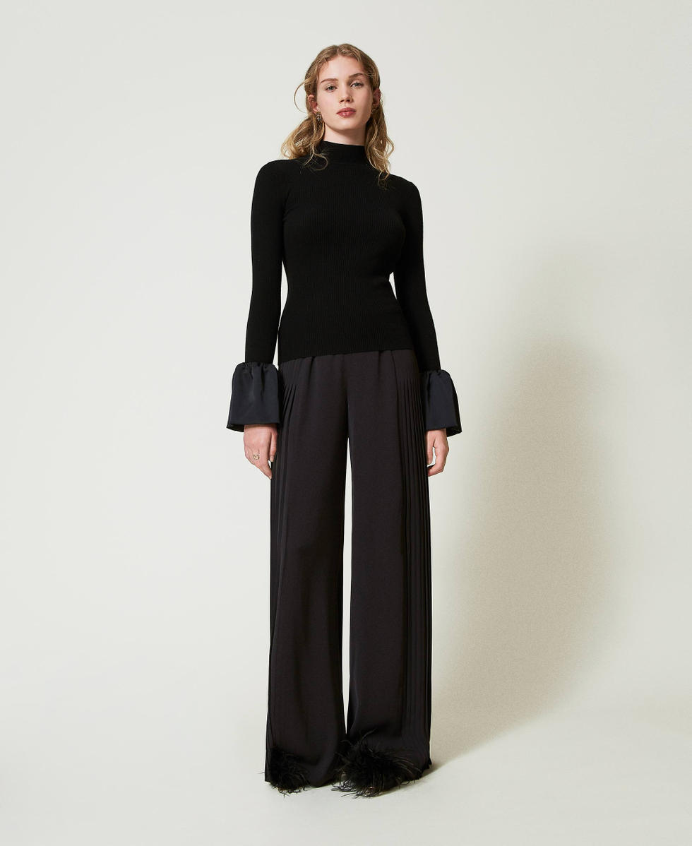 Pleated georgette palazzo trousers Woman Black TWINSET Milano