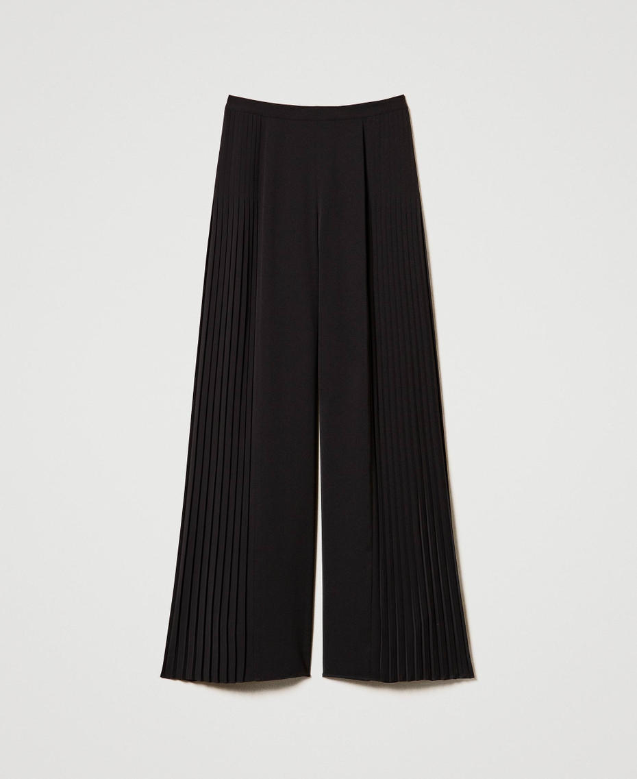 Pleated georgette palazzo trousers Black Woman 242TP2292_00006_S0