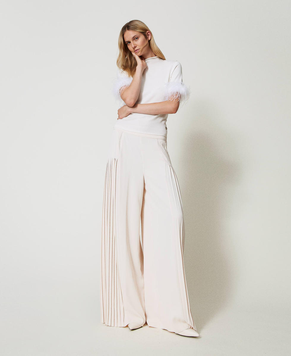 Pantalon palazzo en crepe georgette plisse Femme Blanc TWINSET Milano