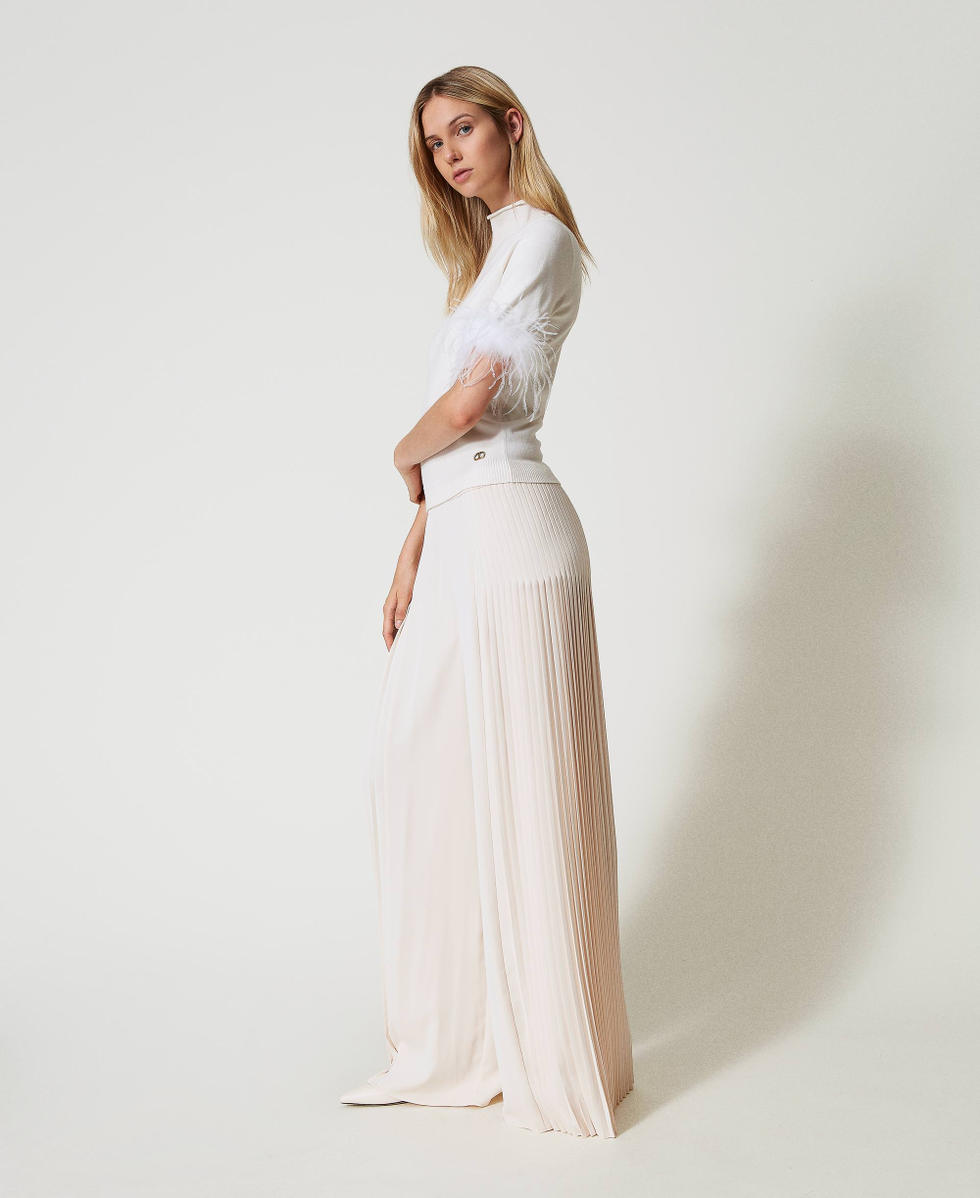 Pleated georgette palazzo trousers Woman, White | TWINSET Milano