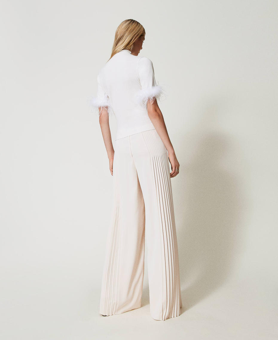 Pantaloni a palazzo in georgette pliss&eacute; Bianco "Old White" Donna 242TP2292_11748_03