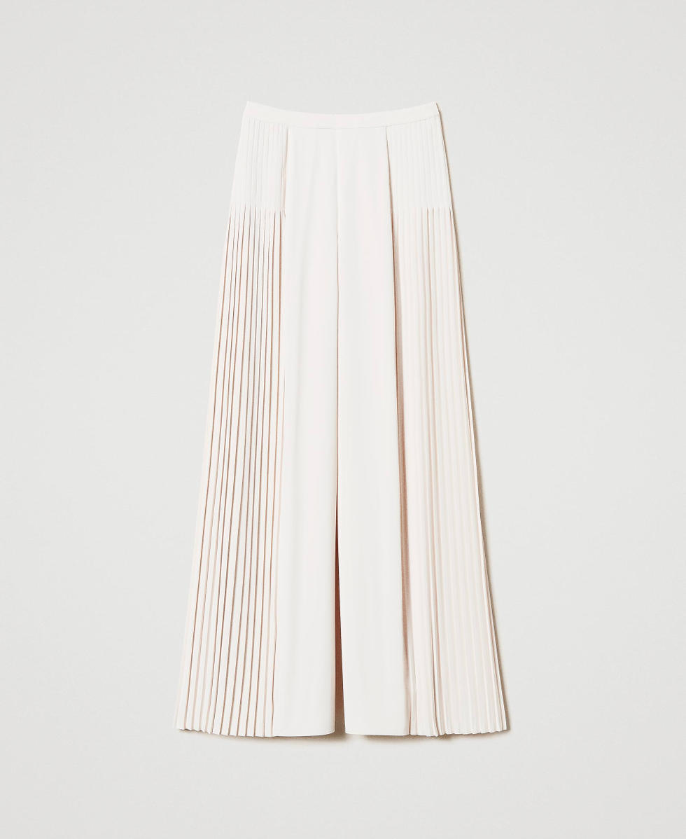 Pleated georgette palazzo trousers Old White Woman 242TP2292_11748_S0