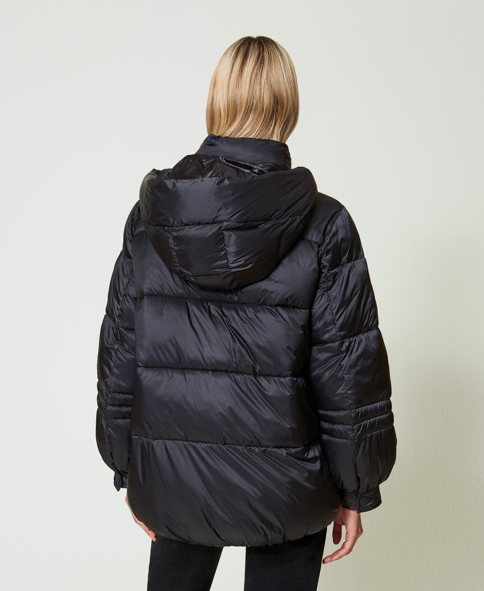 Doudoune en nylon jacquard raye Femme Noir TWINSET Milano