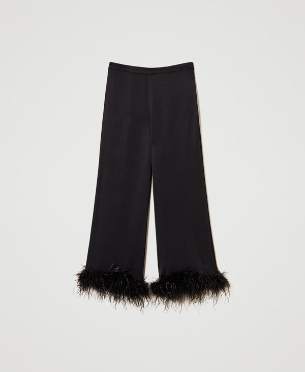 Satin trousers with feathers