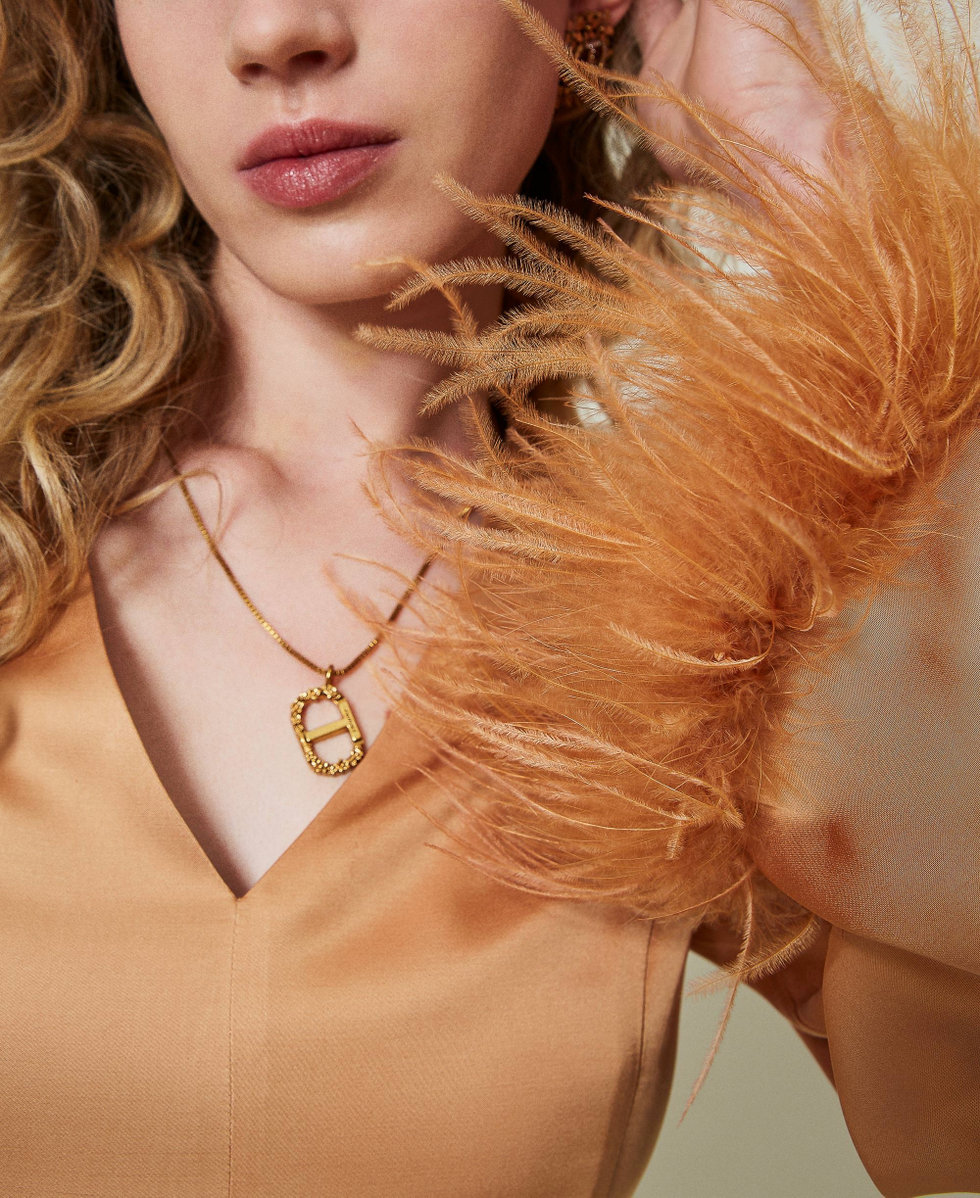 Robe longue en satin avec plumes Orange « Bubbly » Femme 242TP2344_11751_04