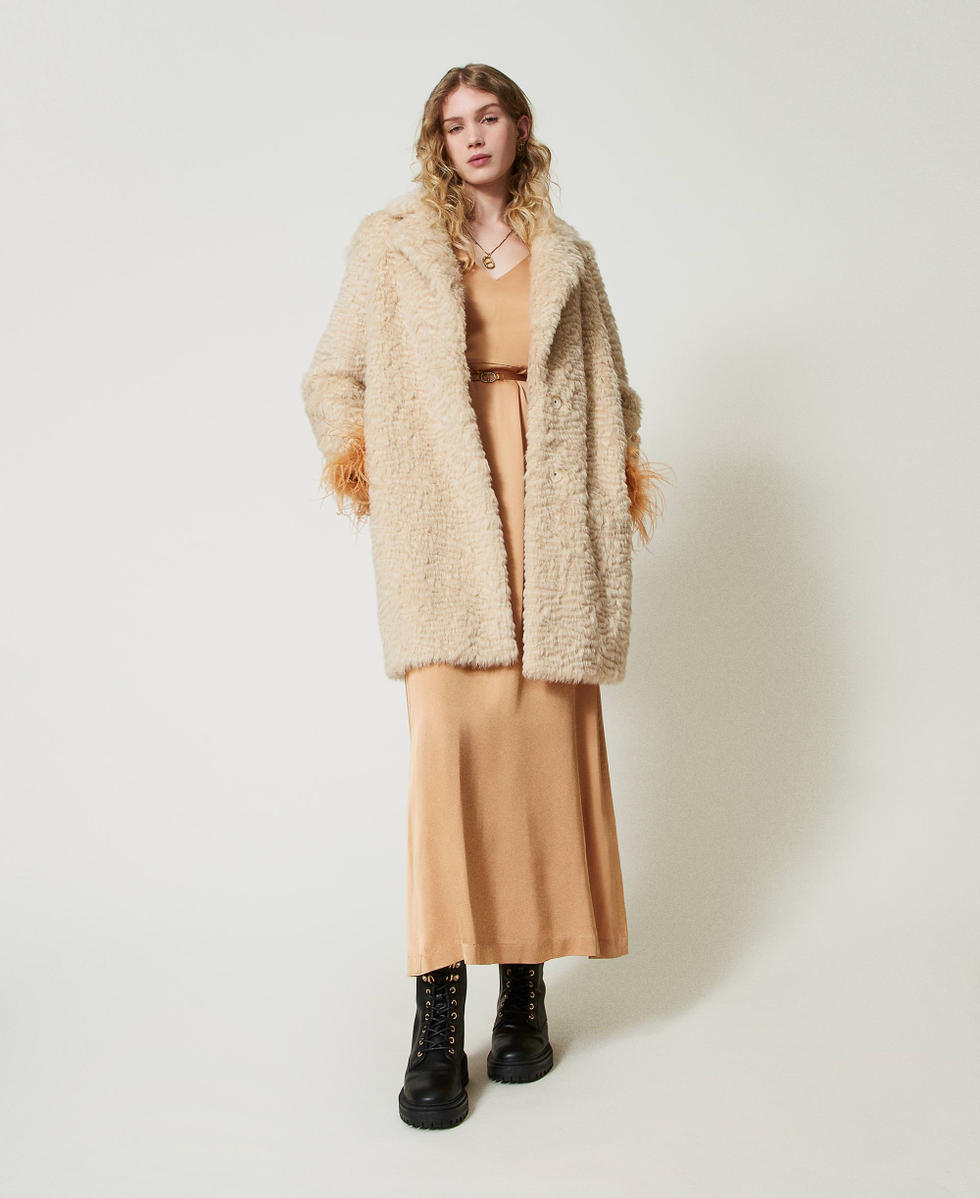 Robe longue en satin avec plumes Orange « Bubbly » Femme 242TP2344_11751_T0