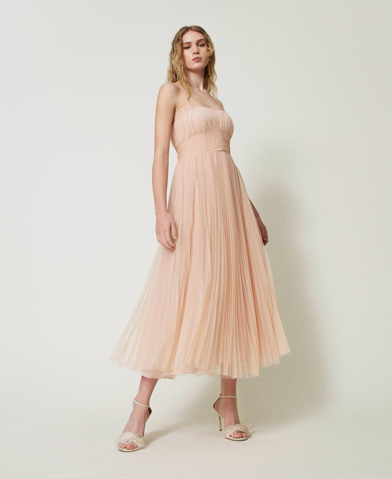 Pleated tulle midi dress Light Nude Woman 242TP2371-02