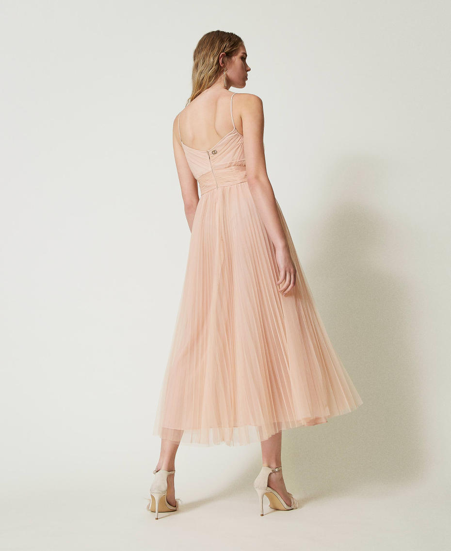 Pleated tulle midi dress Light Nude Woman 242TP2371_11801_03