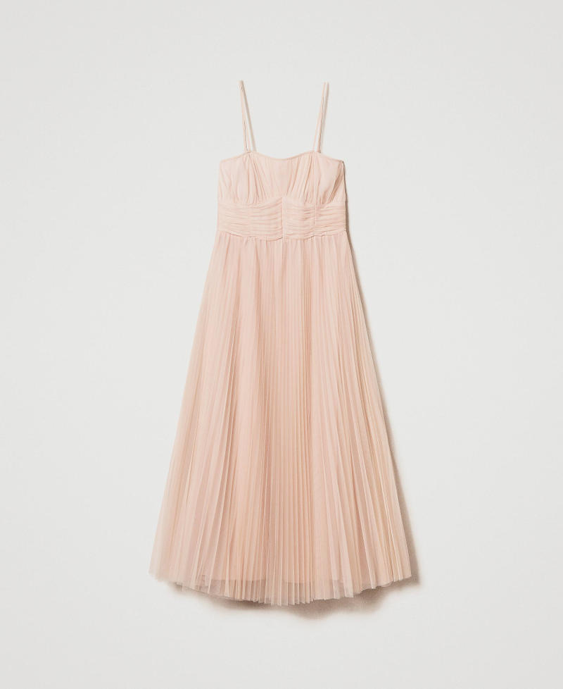 Pleated tulle midi dress Light Nude Woman 242TP2371_11801_0S