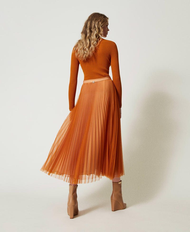 Pleated tulle long skirt Tennè Orange Woman 242TP2372_11749_03