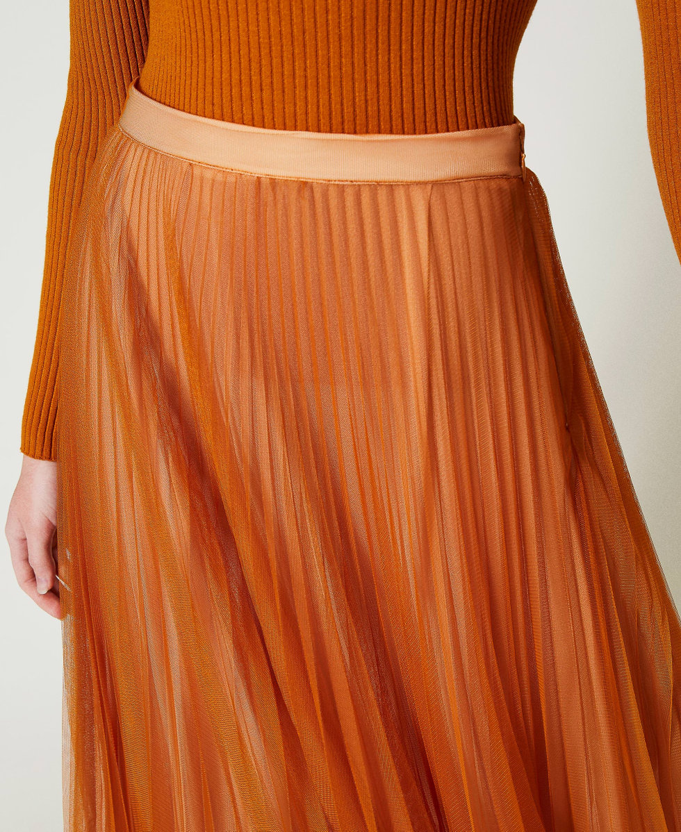 Pleated tulle long skirt Woman Orange TWINSET Milano