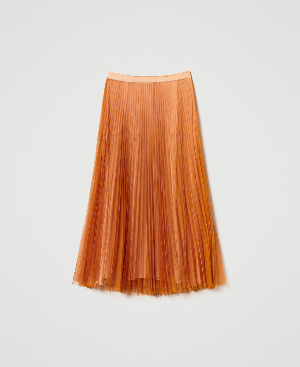 Pleated tulle long skirt Woman, Orange | TWINSET Milano