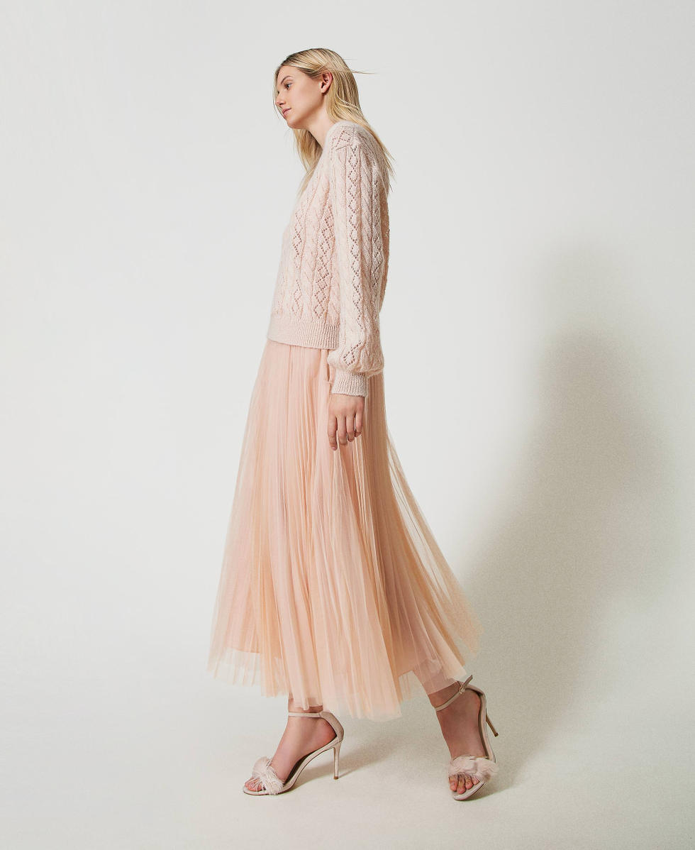 Pleated tulle long skirt Woman, Beige | TWINSET Milano
