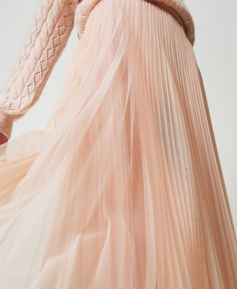 Pleated tulle long skirt Light Nude Woman 242TP2372_11801_04