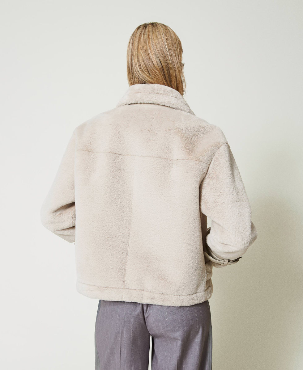 Faux fur jacket with straps