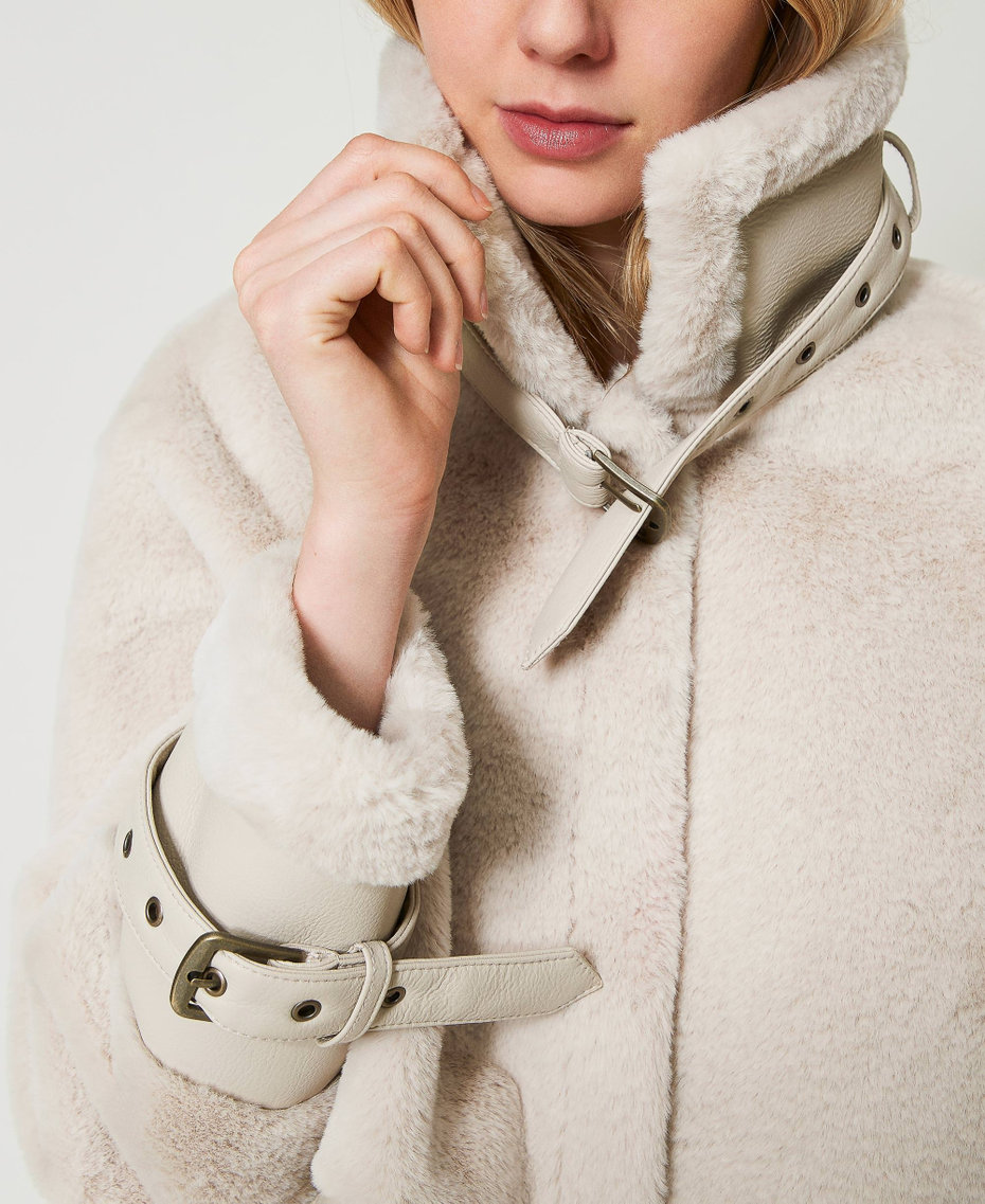 Faux fur jacket with straps