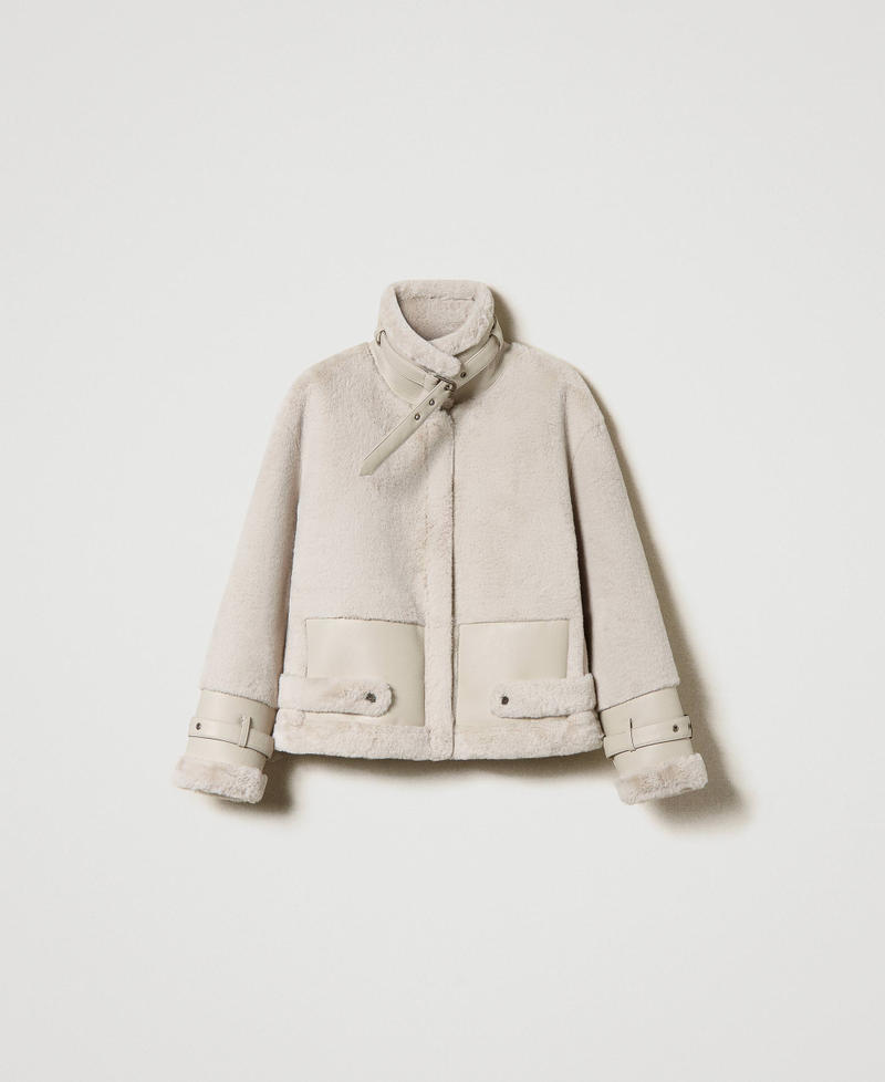 Faux fur jacket with straps