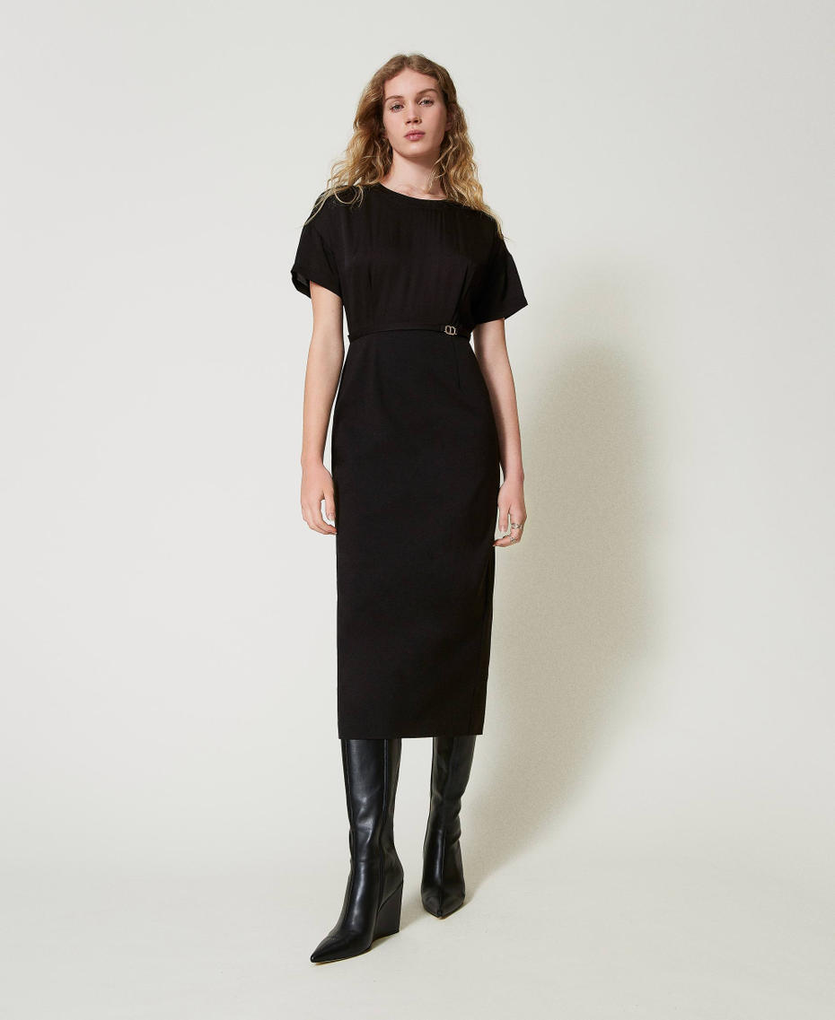 Midi dress with Oval T waist strap Black Woman 242TP2402_00006_01