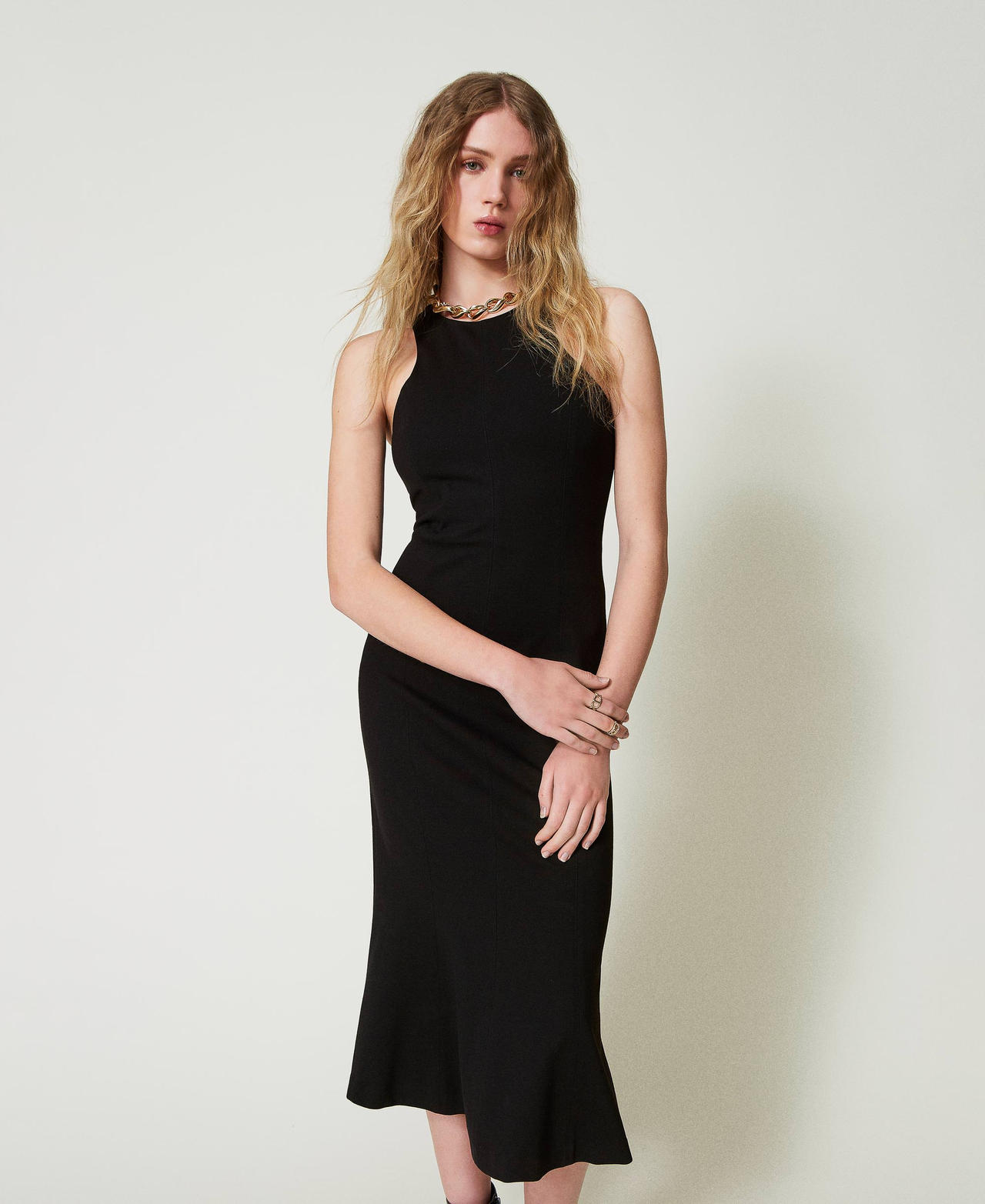 Robe midi avec encolure americaine Femme Noir TWINSET Milano