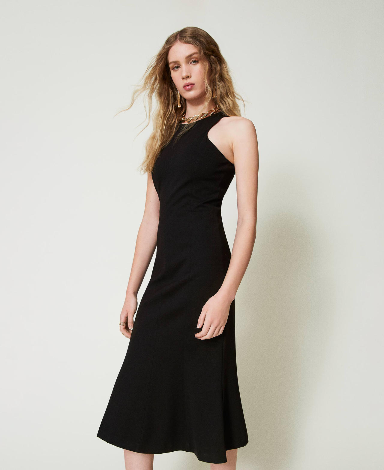 Midi dress with halter neck Black Woman 242TP2403_00006_02