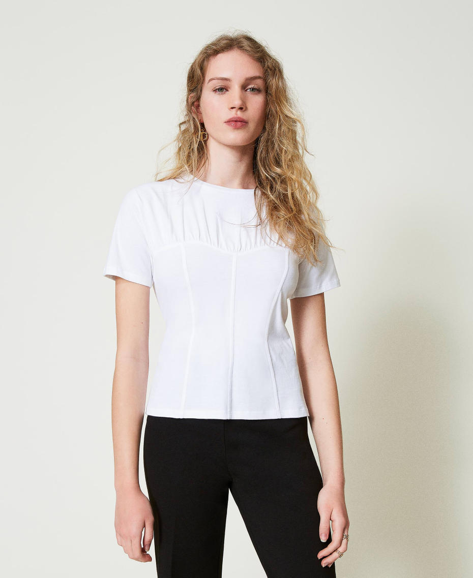 T-shirt avec construction bustier Blanc Femme 242TP2440_00001_01