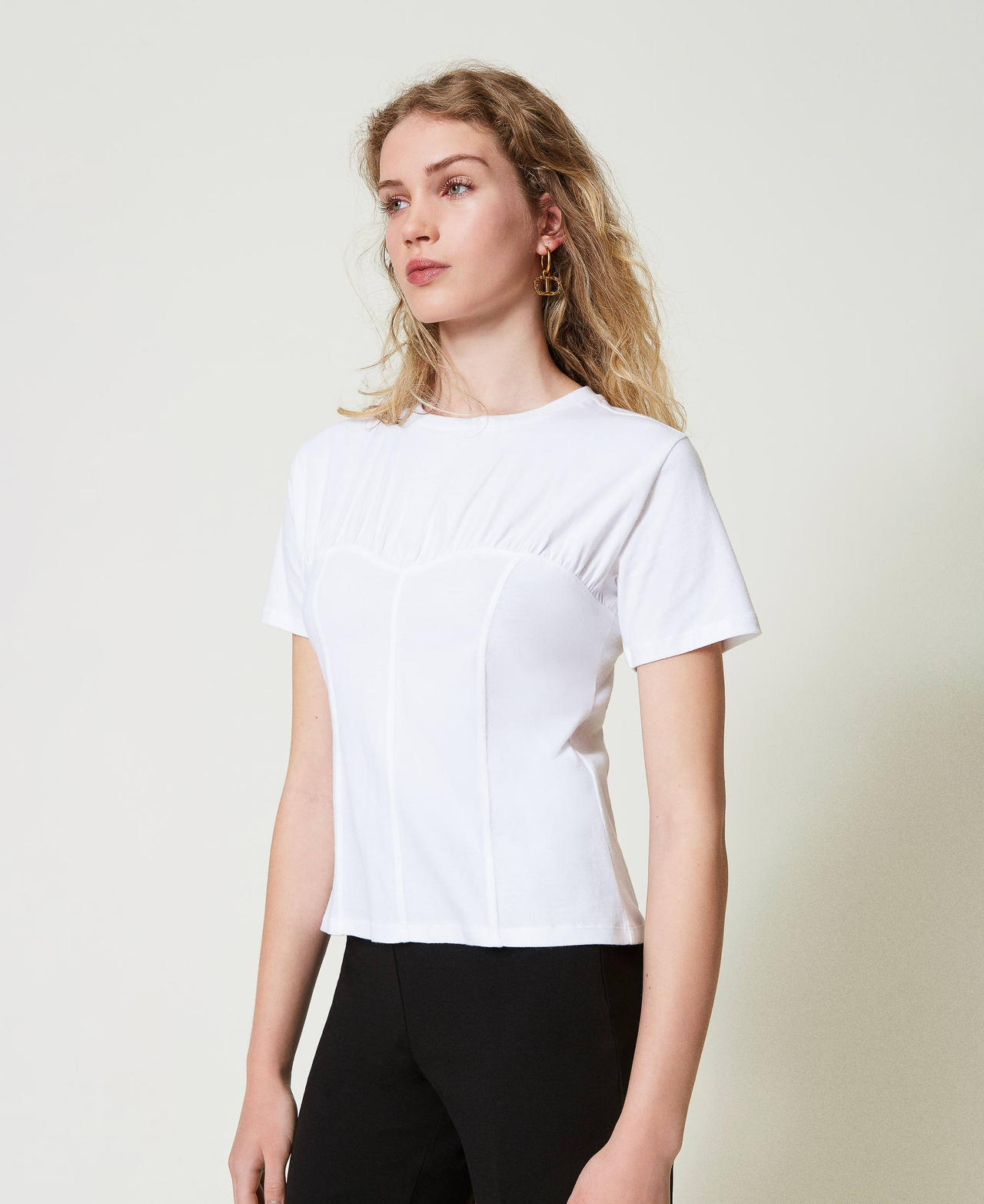 T-shirt avec construction bustier Blanc Femme 242TP2440_00001_02