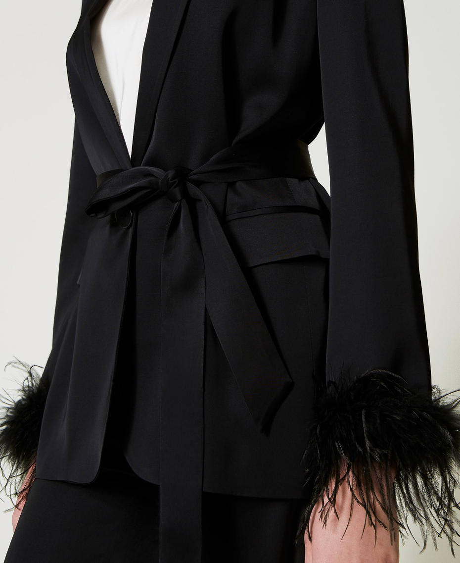 Satin blazer with feathers Black Woman 242TP2450_00006_04