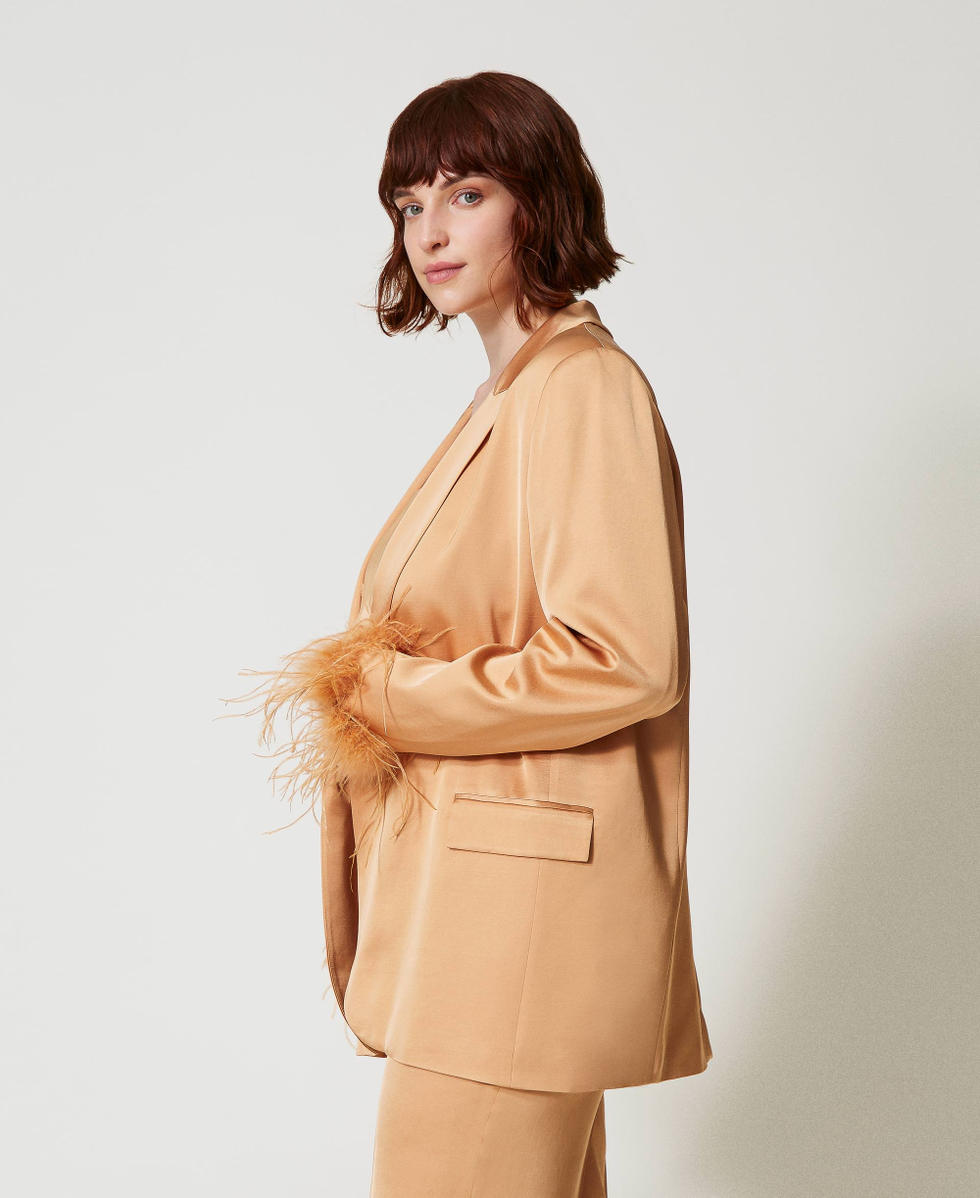 Giacca blazer in raso con piume Arancio "Bubbly" Donna 242TP2450_11751_02