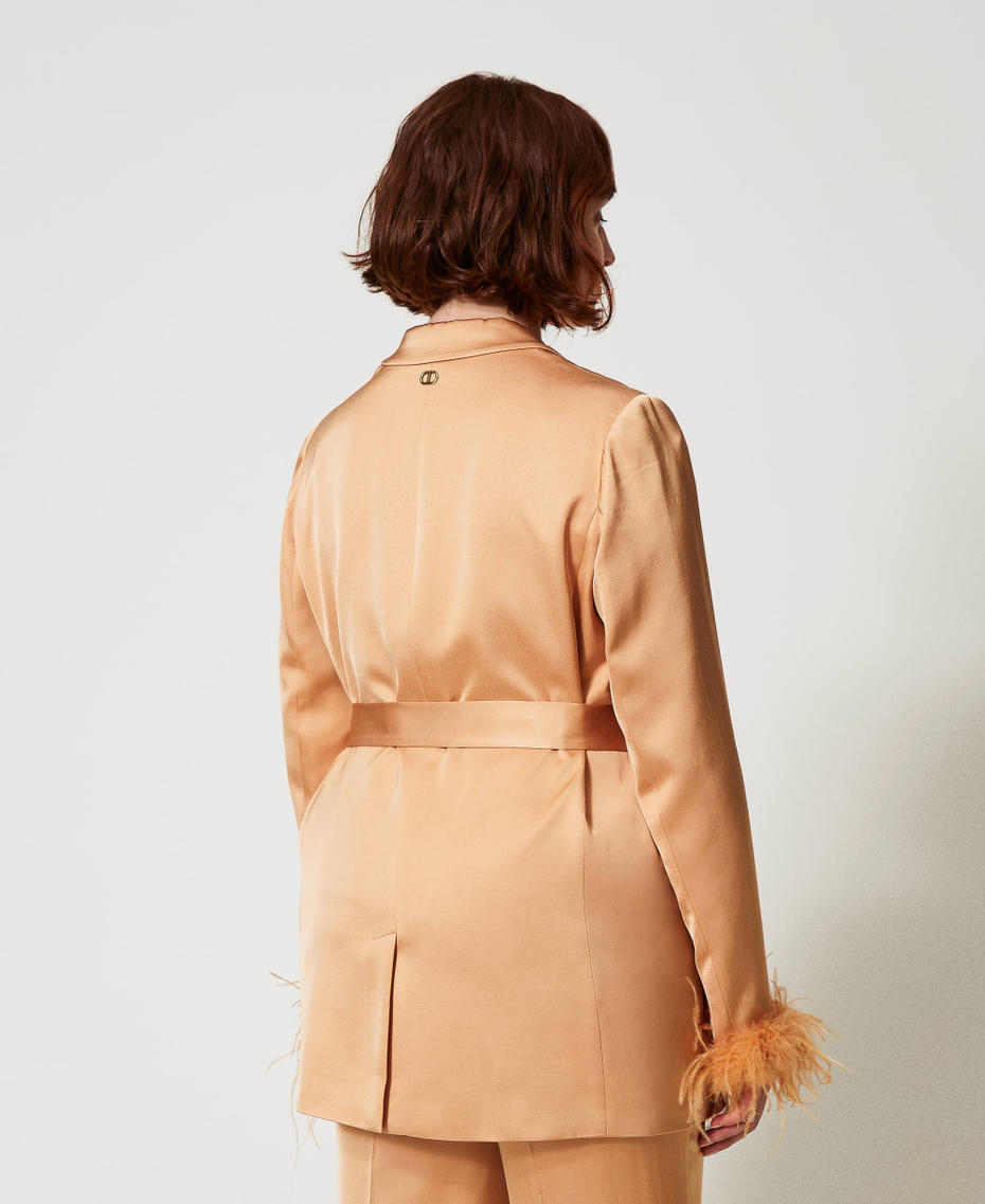 Satin blazer with feathers Bubbly Orange Woman 242TP2450_11751_03