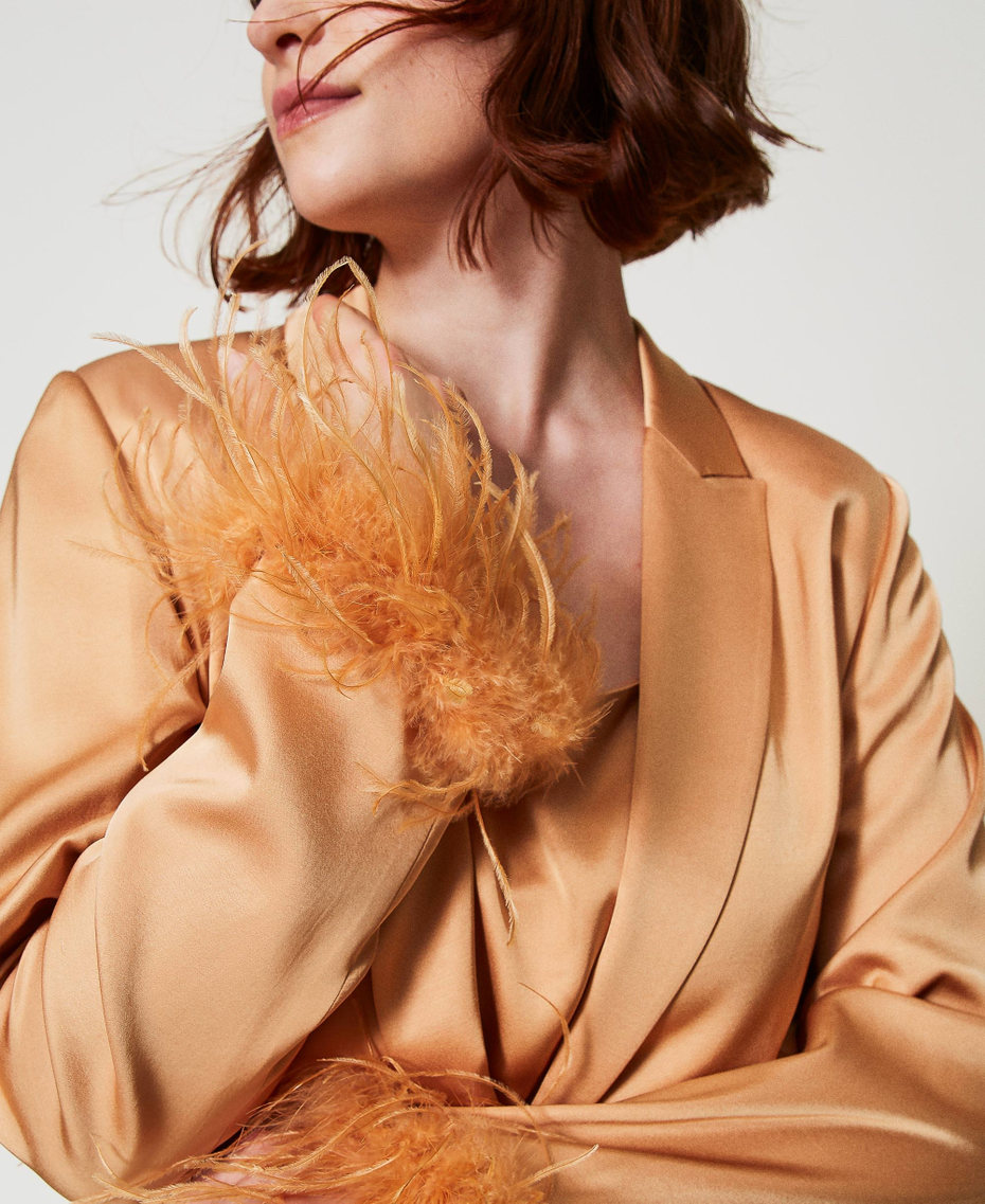 Satin blazer with feathers