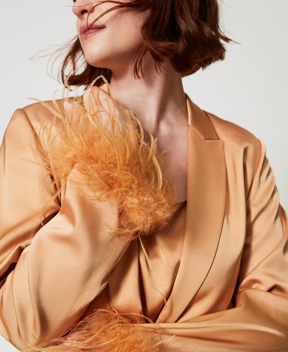 Giacca blazer in raso con piume Arancio "Bubbly" Donna 242TP2450_11751_04
