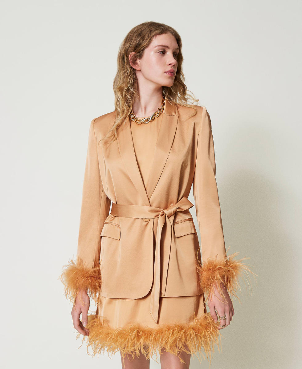 Giacca blazer in raso con piume Arancio "Bubbly" Donna 242TP2450_11751_05