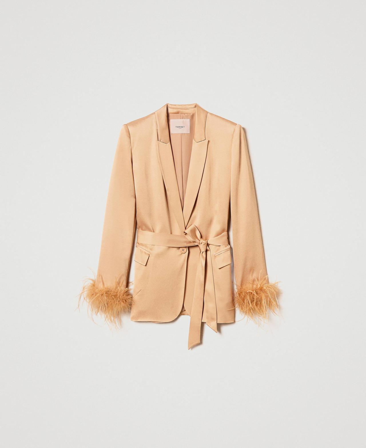 Scee by twin set Giacca blazer in raso con piume