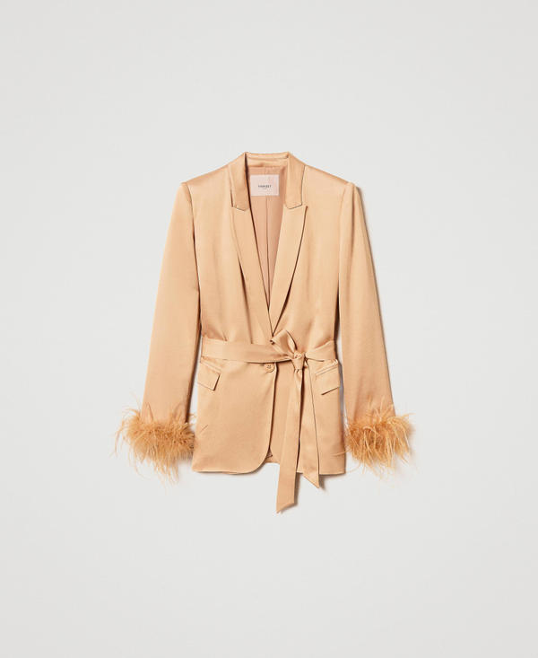 Satin blazer with feathers