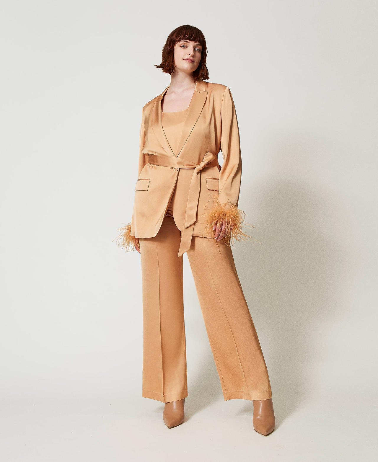 Satin straight leg trousers Bubbly Orange Woman 242TP2451_11751_01