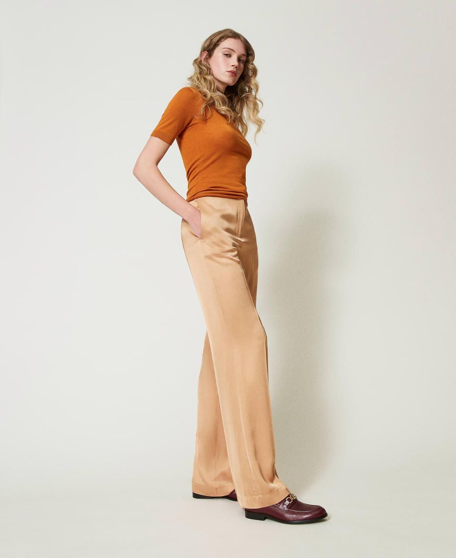 Pantal&oacute;n de raso de pernera recta Naranja &laquo;Bubbly&raquo; Mujer 242TP2451_11751_04