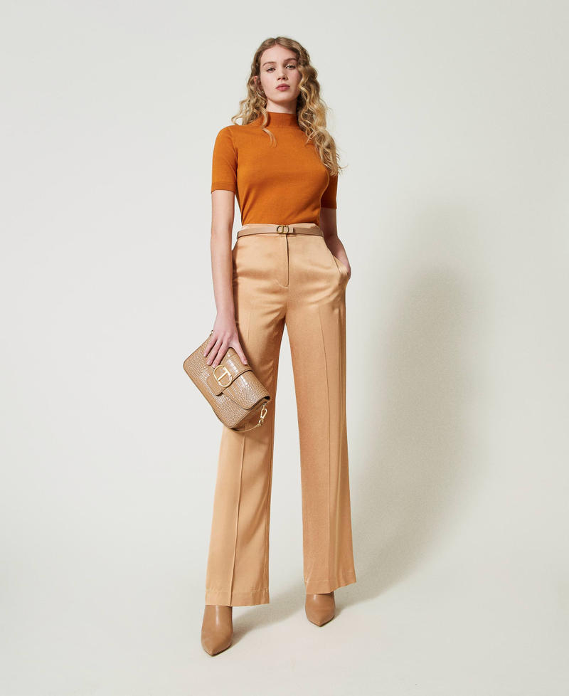 Pantal&oacute;n de raso de pernera recta Naranja &laquo;Bubbly&raquo; Mujer 242TP2451_11751_T0