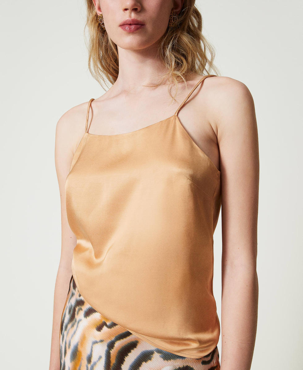 Satin top with straight neckline Bubbly Orange Woman 242TP2456_11751_01