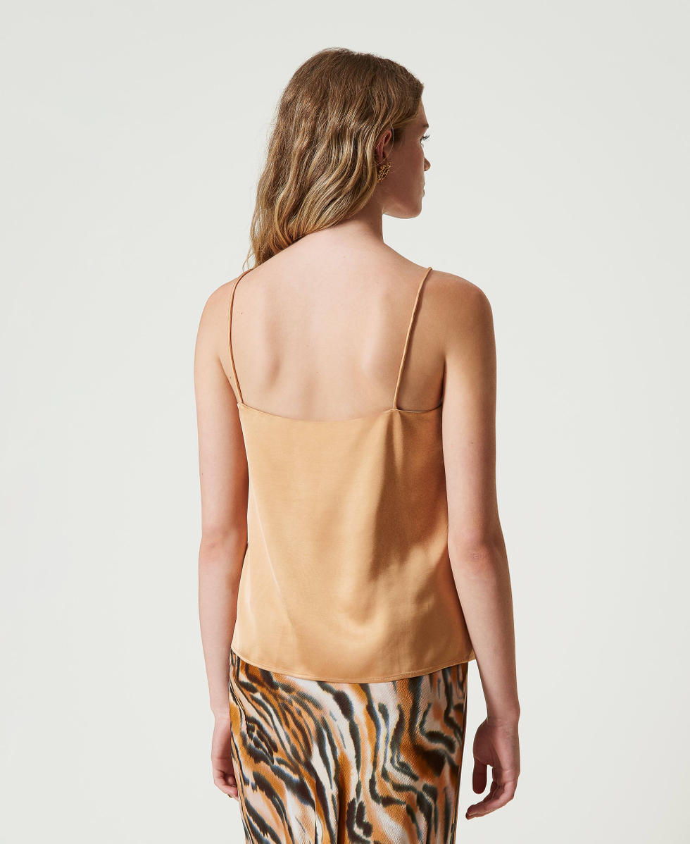 Satin top with straight neckline Bubbly Orange Woman 242TP2456_11751_04