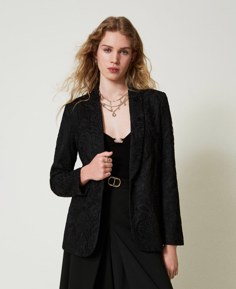 Macramé lace blazer Black Woman 242TP2460_00006_01