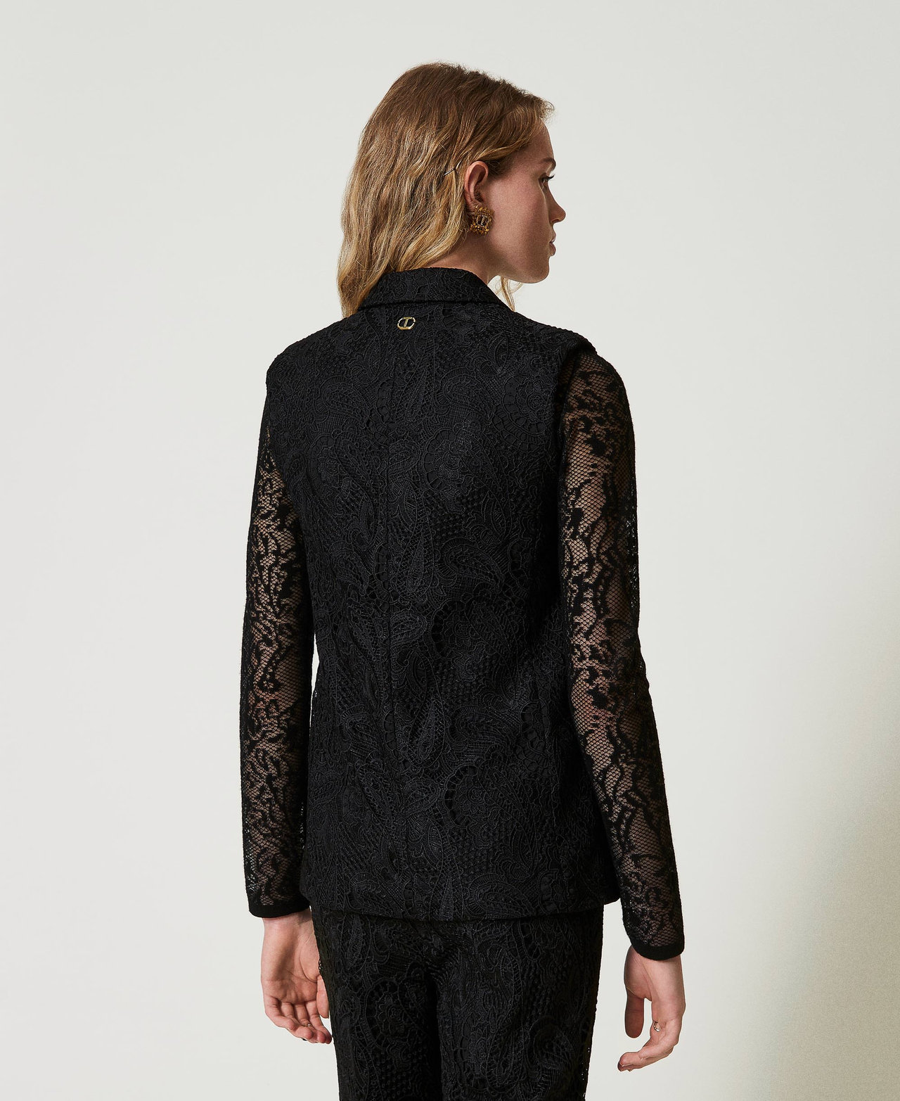 Macram&eacute; lace double-breasted waistcoat Black Woman 242TP2461_00006_03