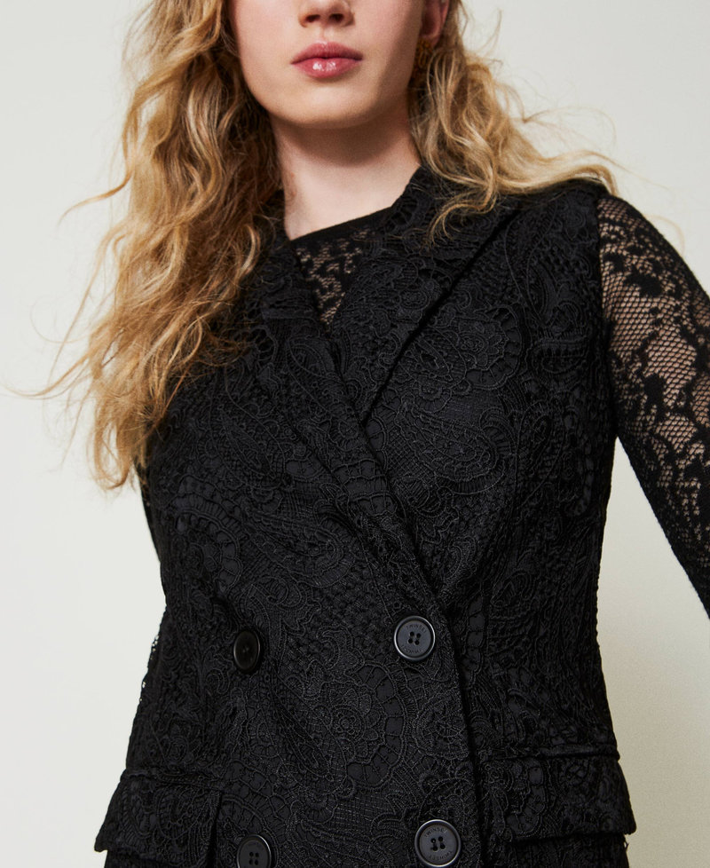 Macram&eacute; lace double-breasted waistcoat Black Woman 242TP2461_00006_04