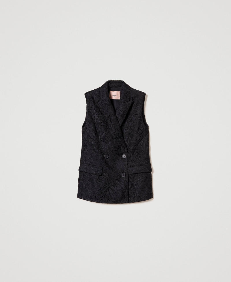 Macramé lace double-breasted waistcoat Black Woman 242TP2461_00006_0S