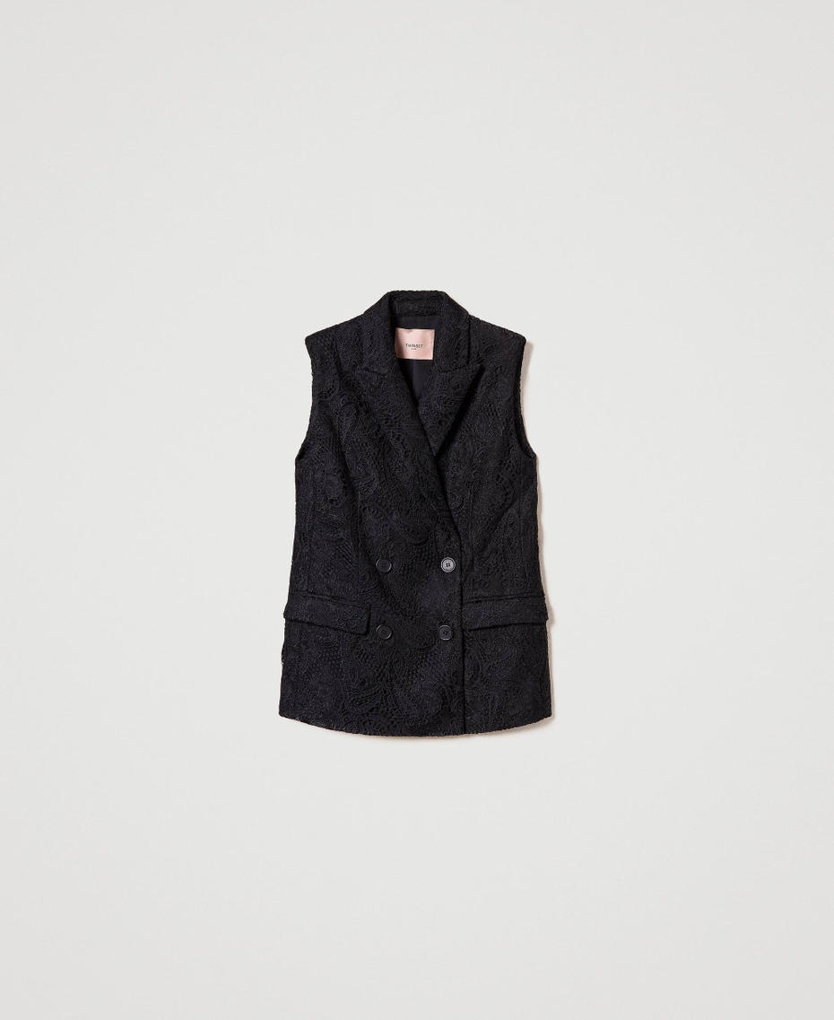 Macram&eacute; lace double-breasted waistcoat Black Woman 242TP2461_00006_S0