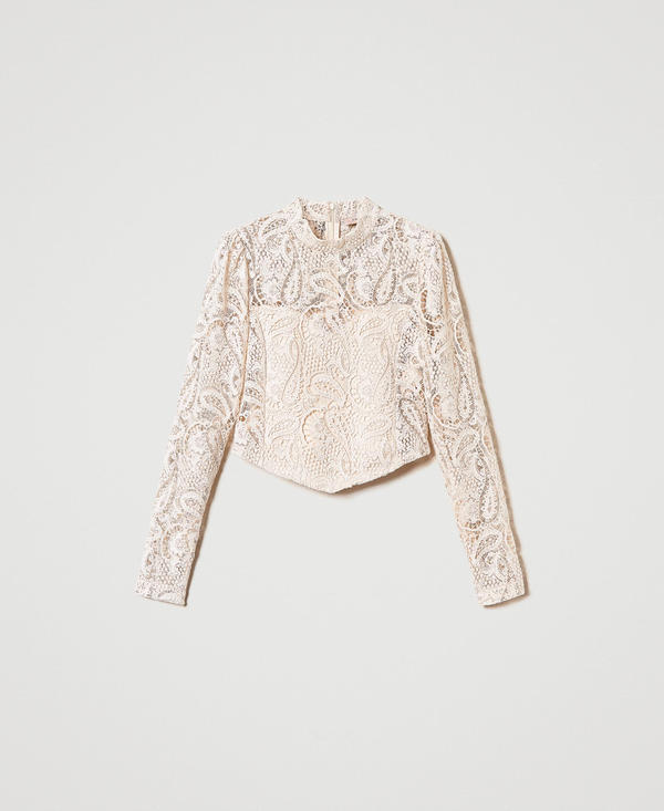 Blusa cropped in pizzo macramè
