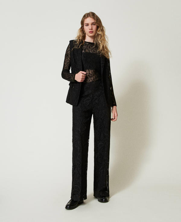 Macramé lace wide leg trousers