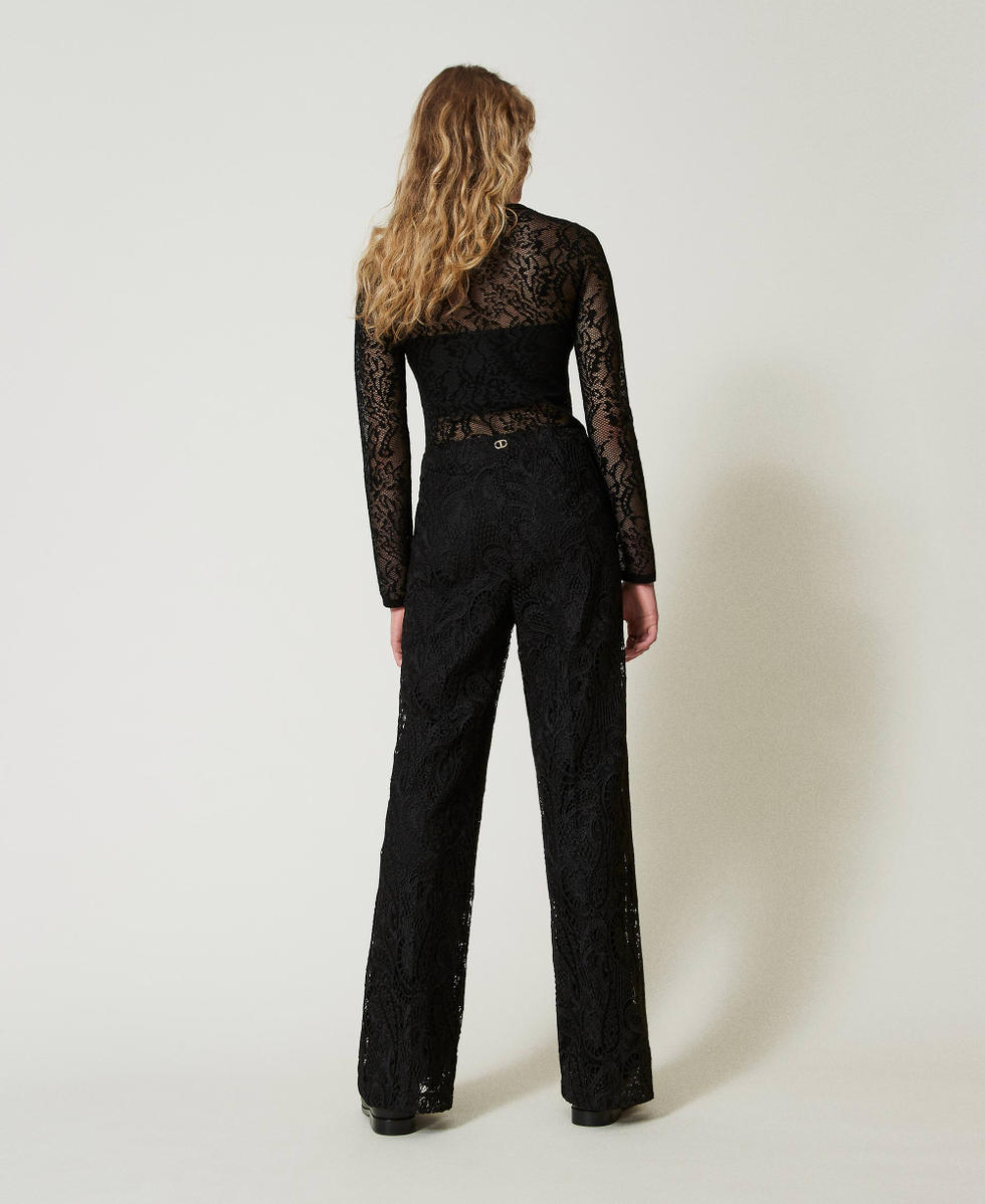 Pantalon ample en dentelle macram&eacute; Noir Femme 242TP2466_00006_03