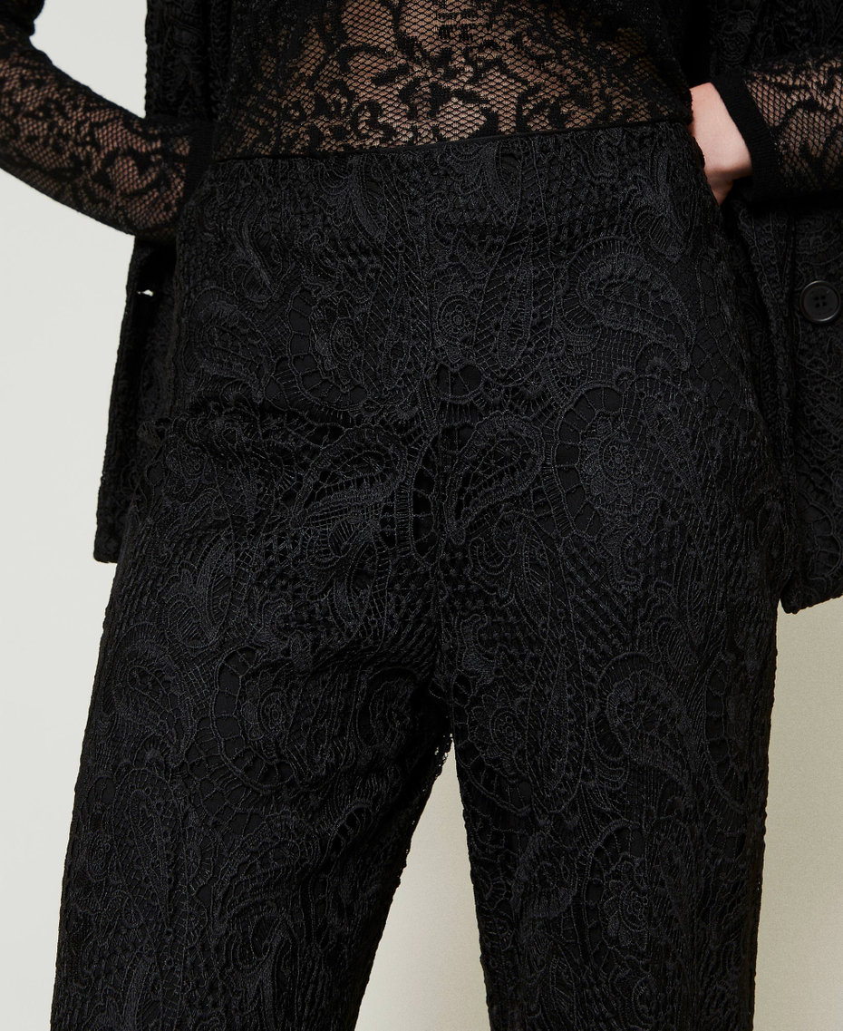 Macramé lace wide leg trousers Black Woman 242TP2466_00006_04