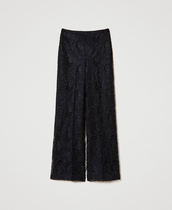 Macramé lace wide leg trousers
