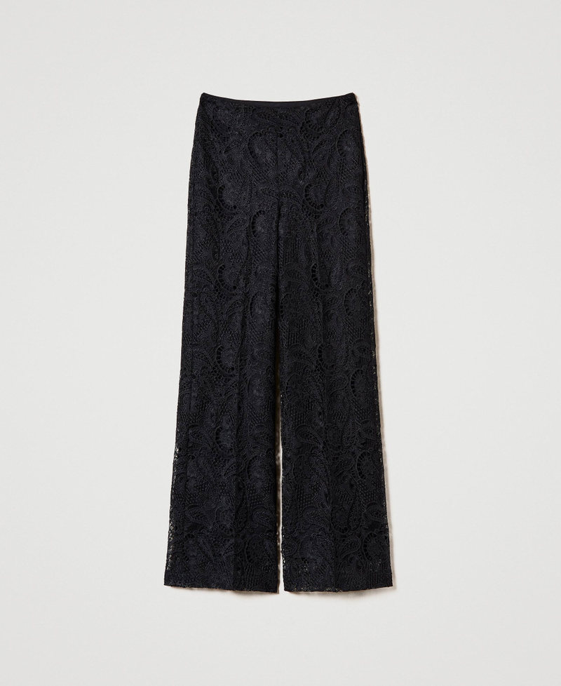 Macramé lace wide leg trousers Black Woman 242TP2466_00006_S0